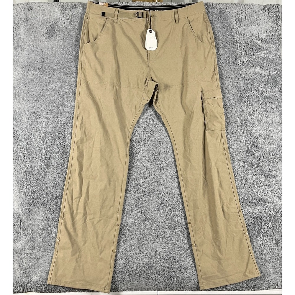 Prana Stretch Zion Slim Pants Size 40x36 Sandbar Beige Roll Up Belted Gorpcore